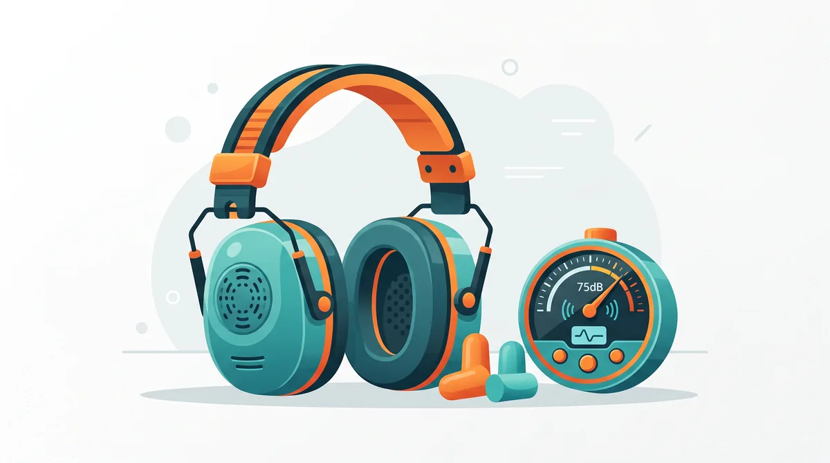 Earplugs and earmuffs used for hearing protection against loud noise