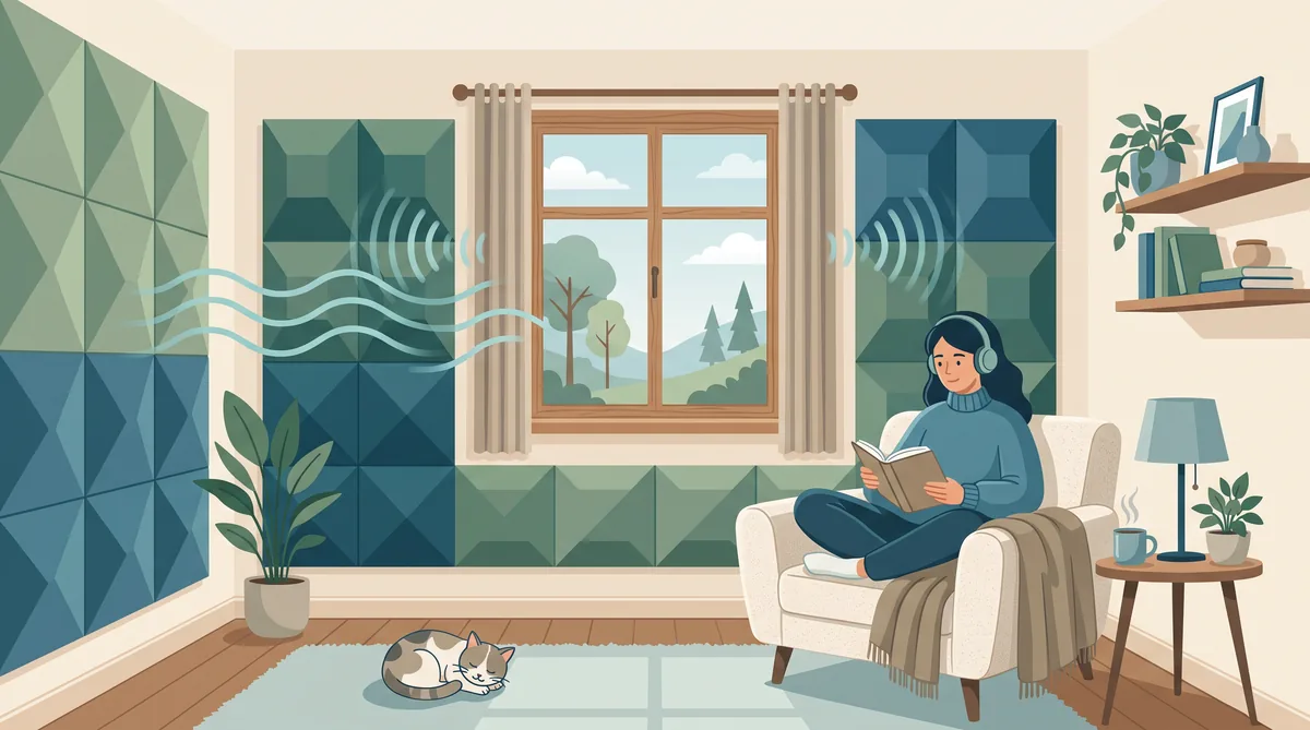 Acoustic panels and soundproofing materials on a wall